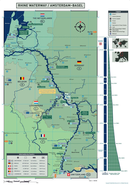 Rhine River Cruise Map, Amsterdam-Basel Waterways, European River Cruises, Loreley, Rhine Gorge
