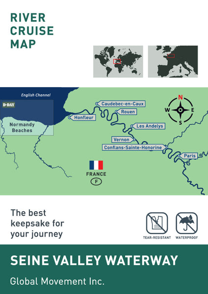 Seine River Cruise Map, Paris to Normandy,France River Cruises, Seine waterway, Paris, Vernon, Rouen, Seine River Cruise,