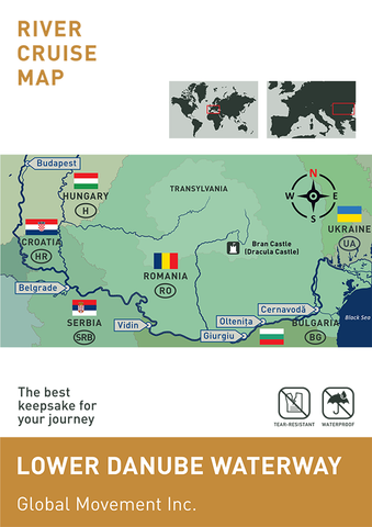 Lower Danube river cruise map, Budapest - Black Sea waterway, Iron Gates Region